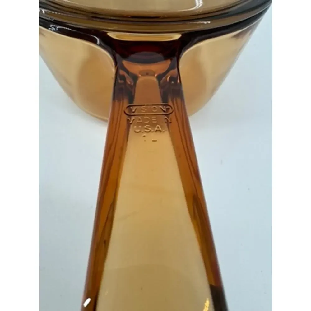 Corning Visions 1L Amber Glass Saucepan V-1-C Lid USA Vintage Pyroceram 1 Quart